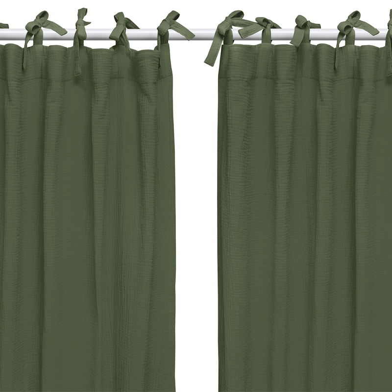 Set Of 2 Curtains Muslin Dark Green H 240cm