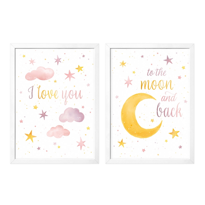 Set of 2 Kids Poster &#039;Moon &amp; Stars&#039; DIN A4