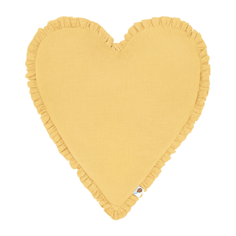 Organic Cushion &#039;Heart&#039; With Ruffles Yellow 40cm