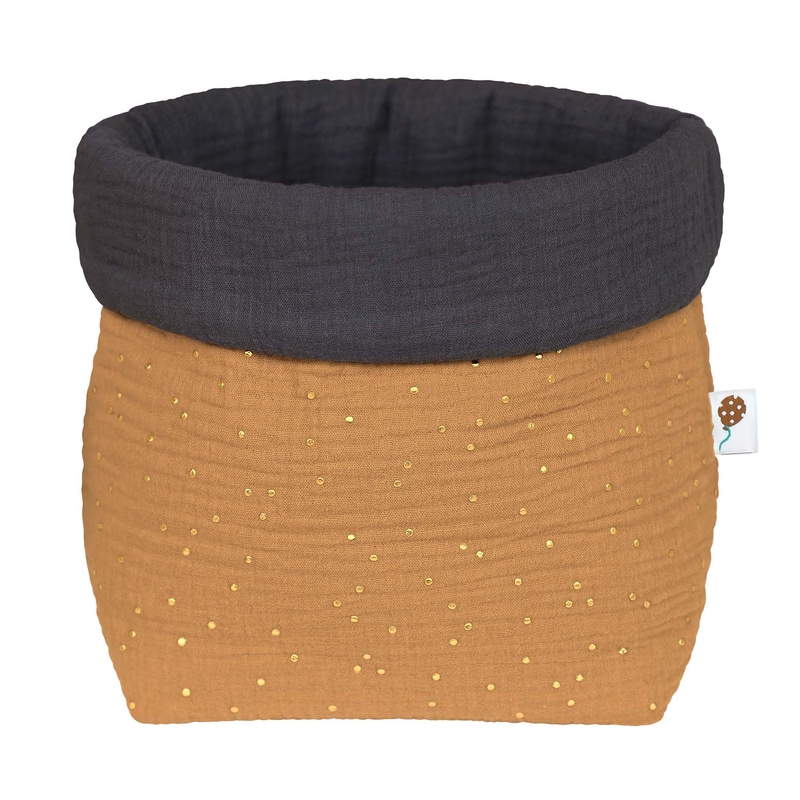 Storage Basket Muslin Camel/Dark Grey 22cm