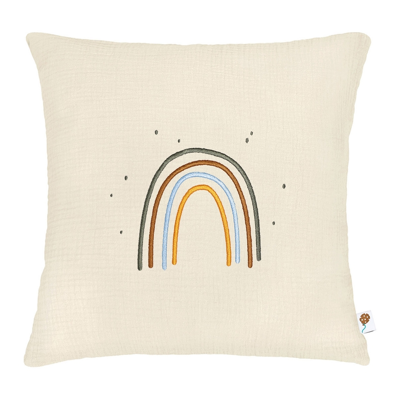 Organic Pillowcase &#039;Rainbow&#039; Embroidered Cream 40x40cm