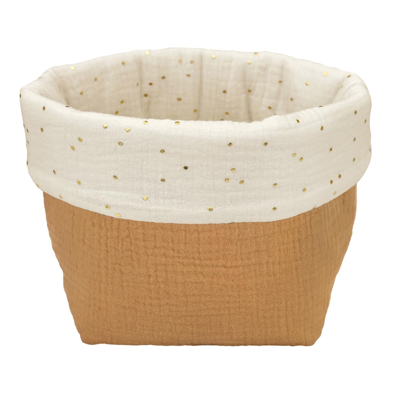 Storage Basket &#039;Golden Dots&#039; Muslin Camel 19cm