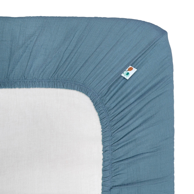 Organic Fitted Sheet Muslin Dusty Blue 70x140cm