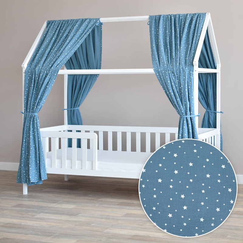 House Bed Canopy Set Of 2 &#039;Stars&#039; Dusty Blue 350cm
