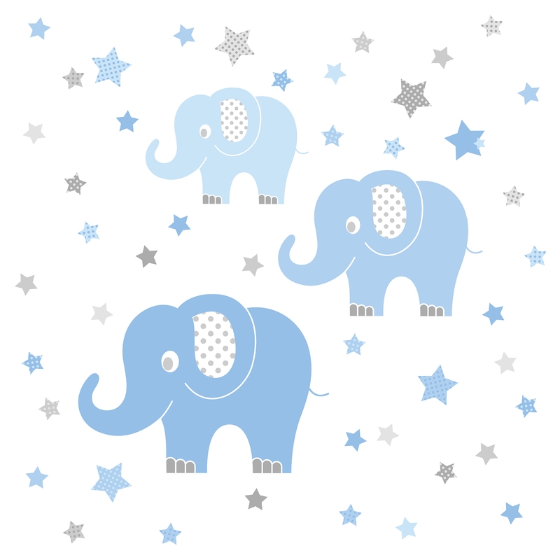 Wall Stickers &#039;Elephants&#039; Blue/Grey 48 pcs