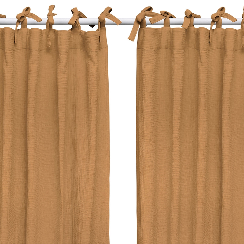 Set Of 2 Organic Curtains Muslin Camel H 240cm