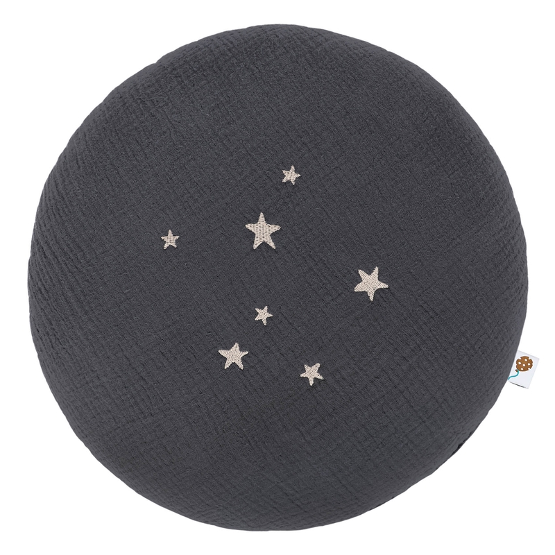 Organic Cushion &#039;Stars&#039; Dark Grey Embroidered 35cm