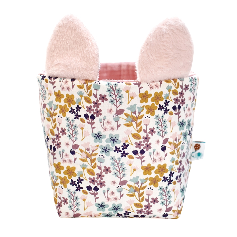 Fabric Basket With Ears &#039;Flowers&#039; Rose19cm