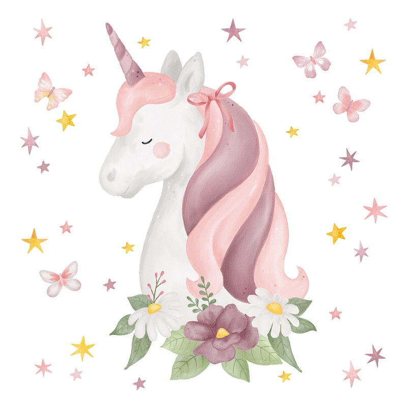 Wall Stickers &#039;Unicorn With Flowers&#039; 58cm