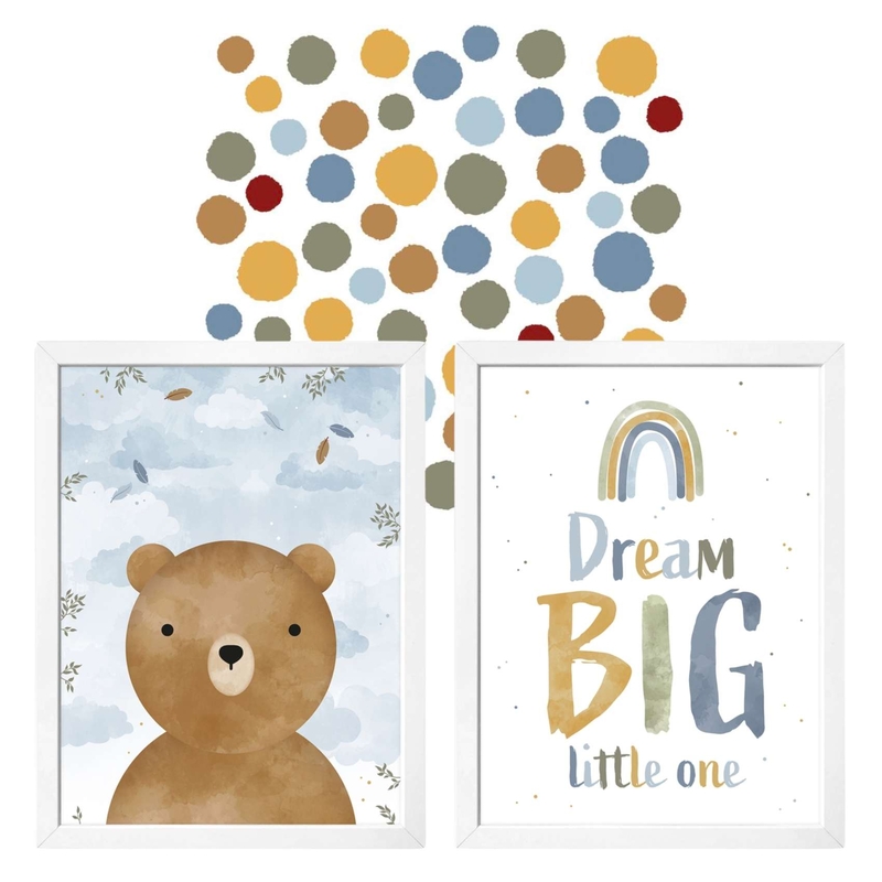 Bundle With Posters &amp; Dots Stickers Blue/Khaki