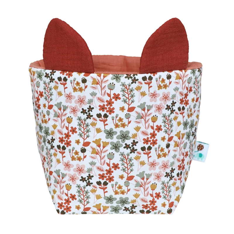Fabric Basket With Ears &#039;Flowers&#039; Rusty Red 19cm
