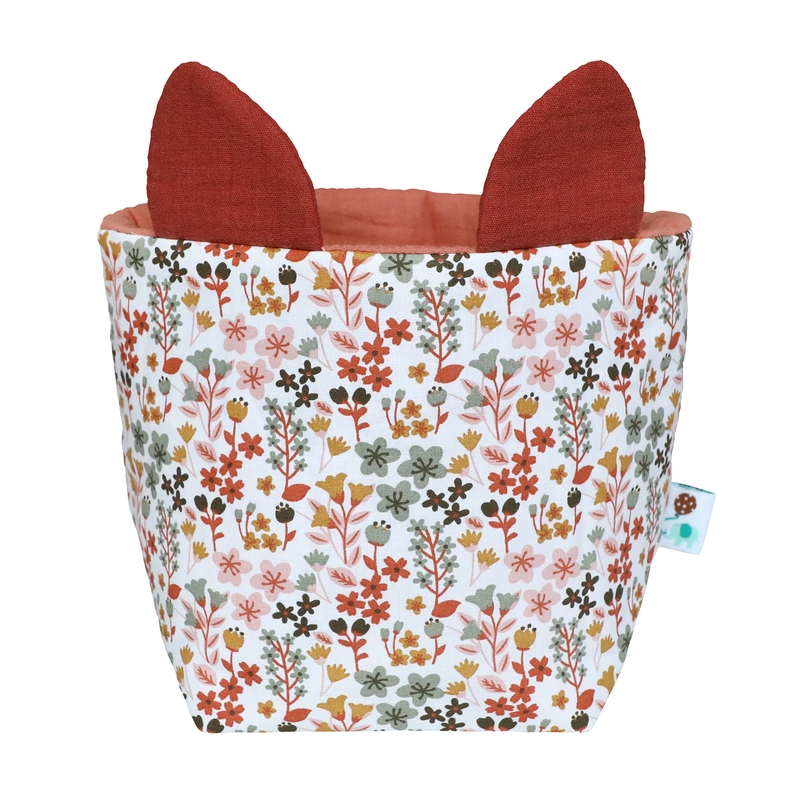 Fabric Basket With Ears &#039;Flowers&#039; Dark Red 19cm