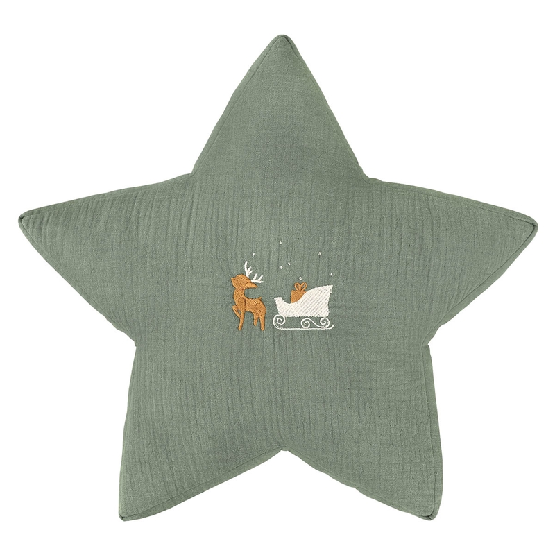 Organic Star Cushion &#039;Reindeer&#039; Khaki 30cm