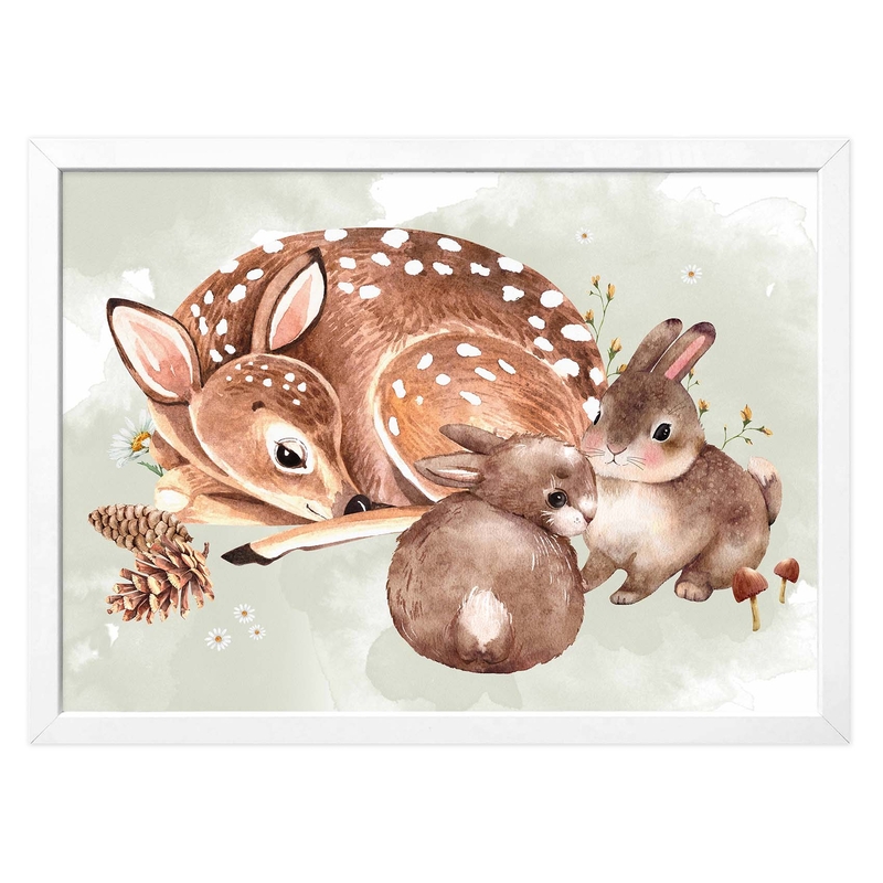 Kids Poster &#039;Deer And Rabbits&#039; 70x50cm