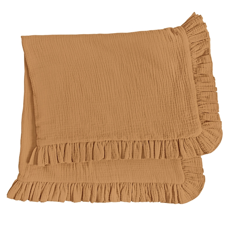 Organic Blanket Frills Muslin Camel 80x100cm