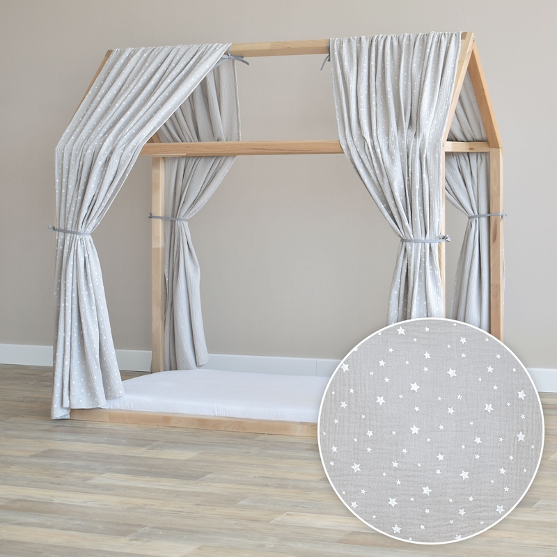 House Bed Canopy Set Of 2 &#039;Stars&#039; Light Grey 315cm