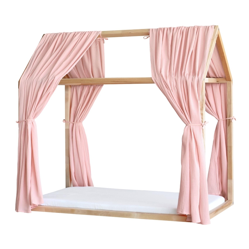 Organic House Bed Canopy Set Of 2 Muslin Light Pink