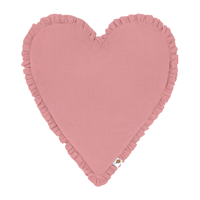 Organic Cushion &#039;Heart&#039; With Ruffles Dusty Rose 40cm