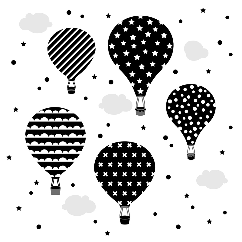 Wall Stickers &#039;Hot Air Balloons&#039; Black/White