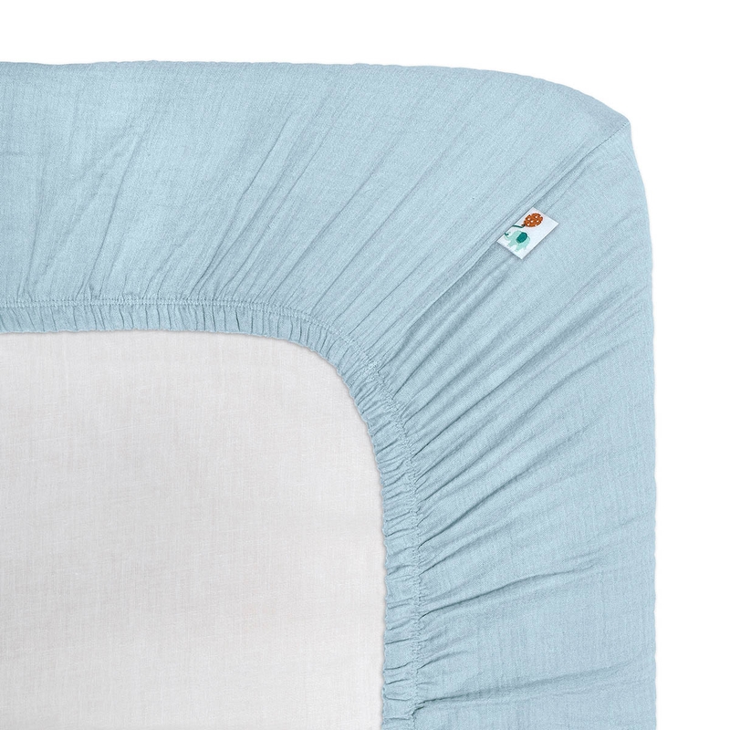 Organic Fitted Sheet Muslin Light Blue 70x140cm