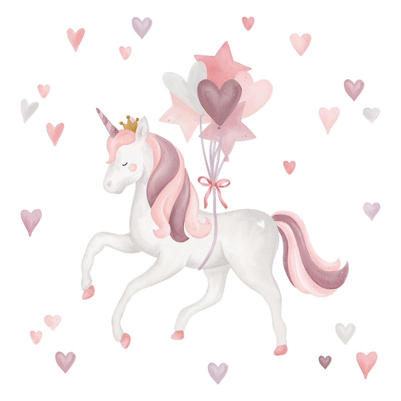 Wall Stickers &#039;Unicorn With Balloons&#039; Pink 70cm