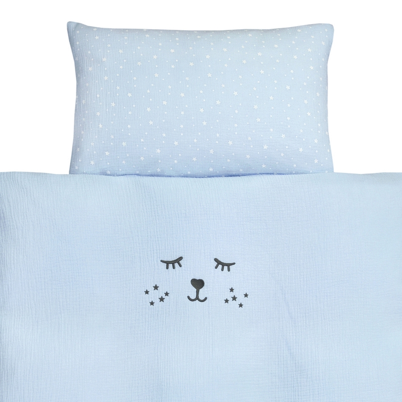 Bedding Muslin Embroidered Light Blue 100x135cm