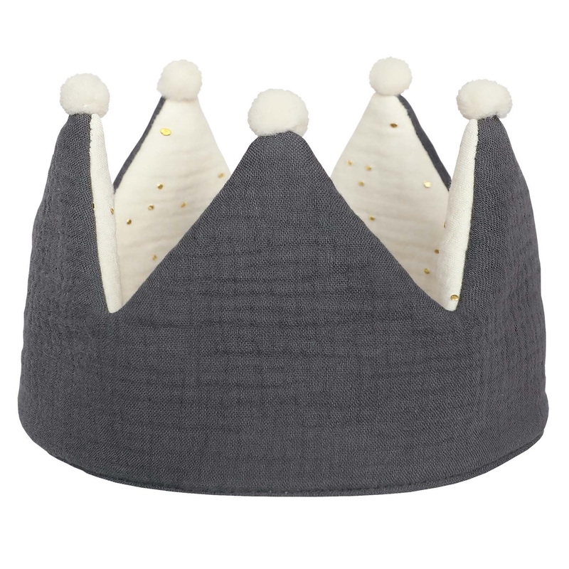 Birthday Crown For Kids Muslin Dark Grey/Cream