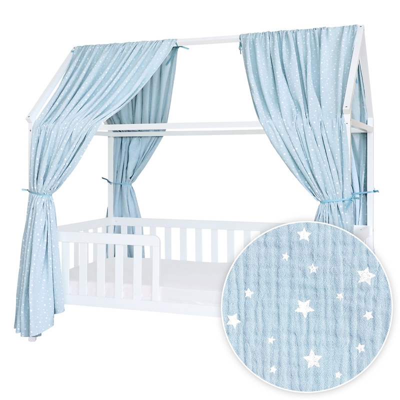 House Bed Canopy Set Of 2 &#039;Stars&#039; Light Blue 350cm