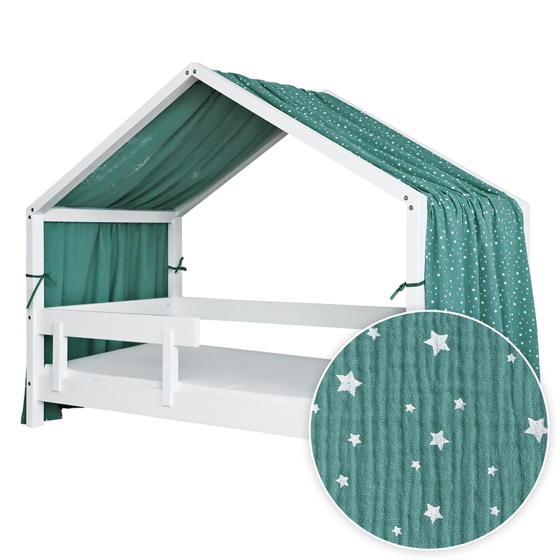 House Bed Canopy &#039;Stars&#039; Muslin Green