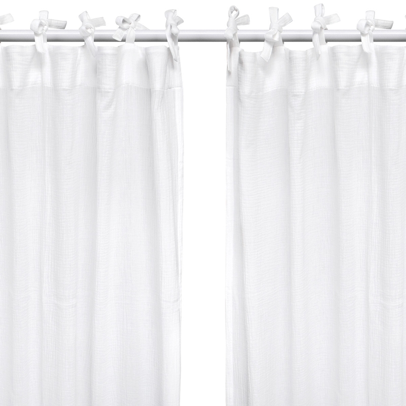 Set Of 2 Organic Curtains Muslin White H 240cm