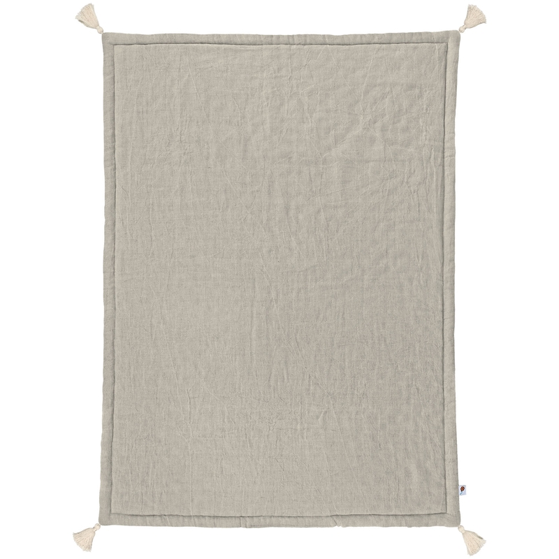 Linen Play Mat With Tassels Beige 100x140cm Recyceled
