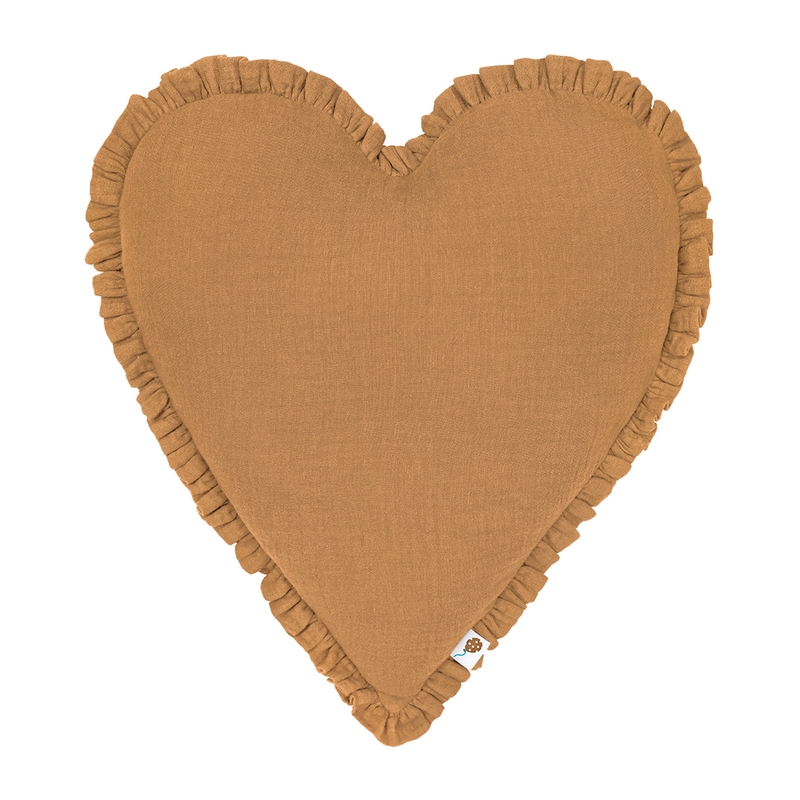Organic Cushion &#039;Heart&#039; With Ruffles Camel 40cm