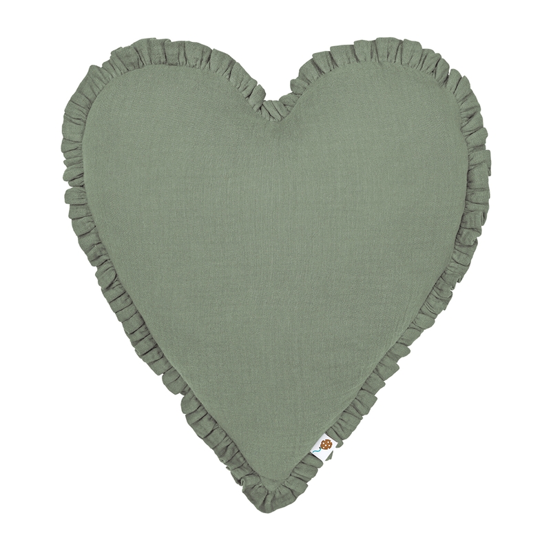 Cushion &#039;Heart&#039; With Ruffles Khaki 40cm