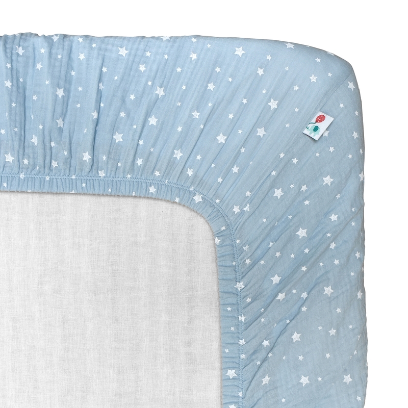 Fitted Sheet &#039;Stars&#039; Muslin Light Blue 70x140cm