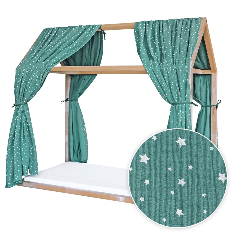 House Bed Canopy Set Of 2 &#039;Stars&#039; Green 315cm
