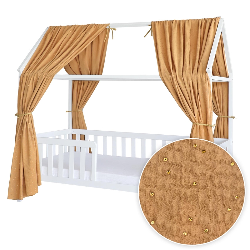 House Bed Canopy Set Of 2 &#039;Golden Dots&#039; Camel 350cm