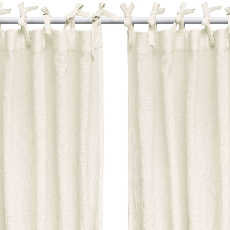 Set Of 2 Organic Curtains Muslin Cream H 240cm