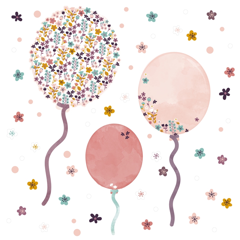 Fabric Wall Stickers &#039;Flowery Balloons&#039; Rose