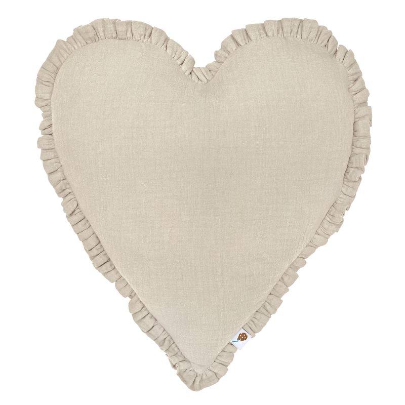 Organic Cushion &#039;Heart&#039; With Ruffles Beige 40cm