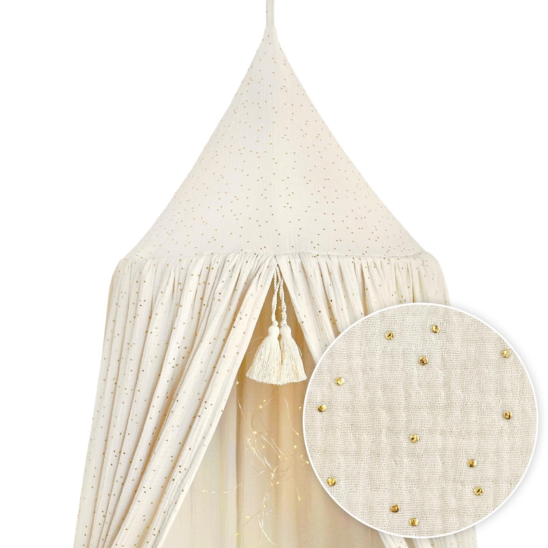 Canopy &#039;Golden Dots&#039; Cream 250cm Handmade