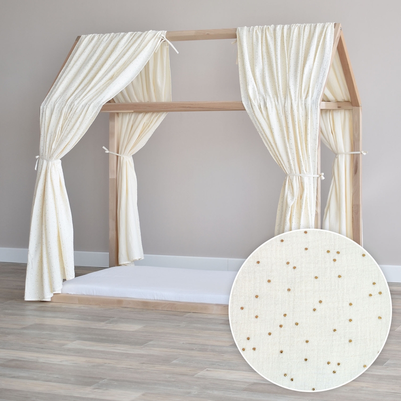 House Bed Canopy Set of 2 &#039;Golden Dots&#039; Cream 315cm