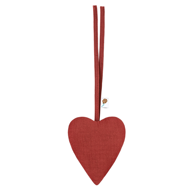 Organic Heart Shaped Pendant Muslin Dark Red 10cm