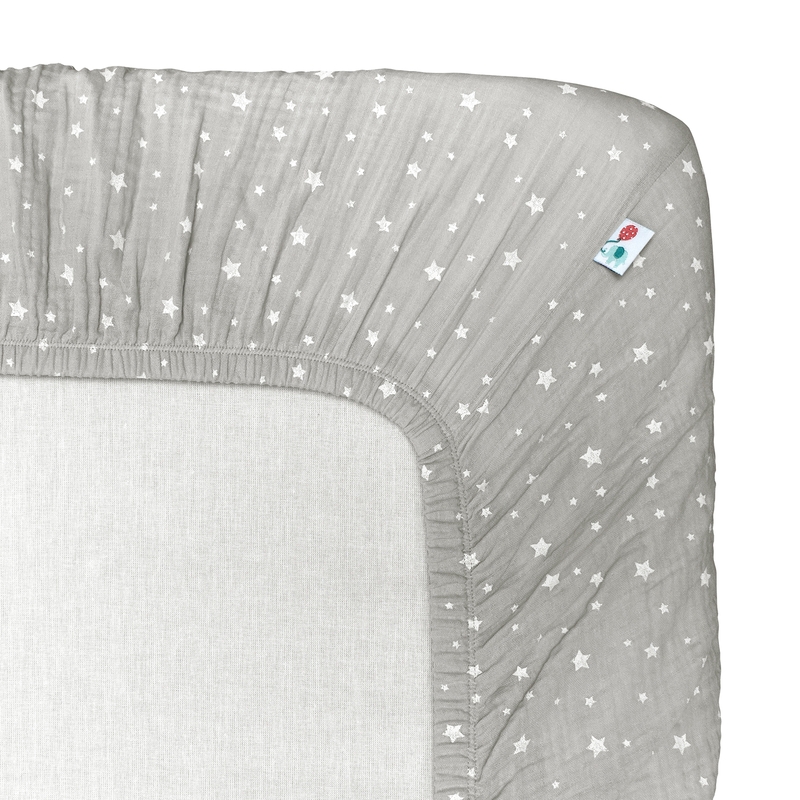 Fitted Sheet 'Stars' Muslin Light Grey 70x140cm