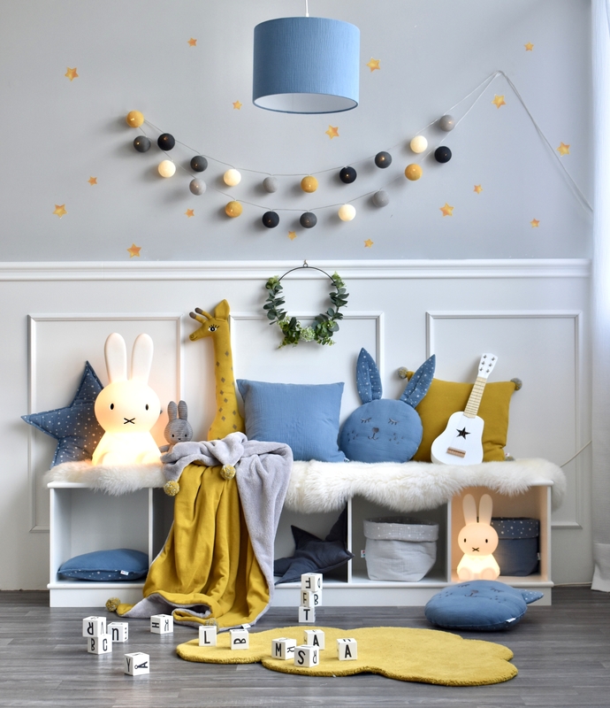Playroom With Muslin In Blue &amp; Mustard