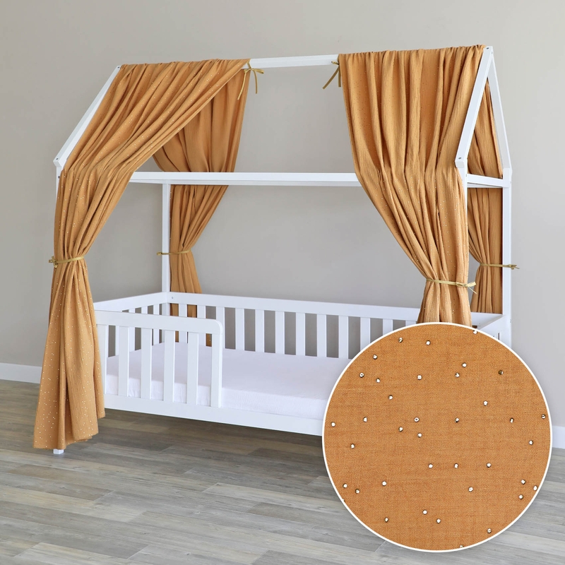 House Bed Canopy Set Of 2 &#039;Golden Dots&#039; Camel 350cm