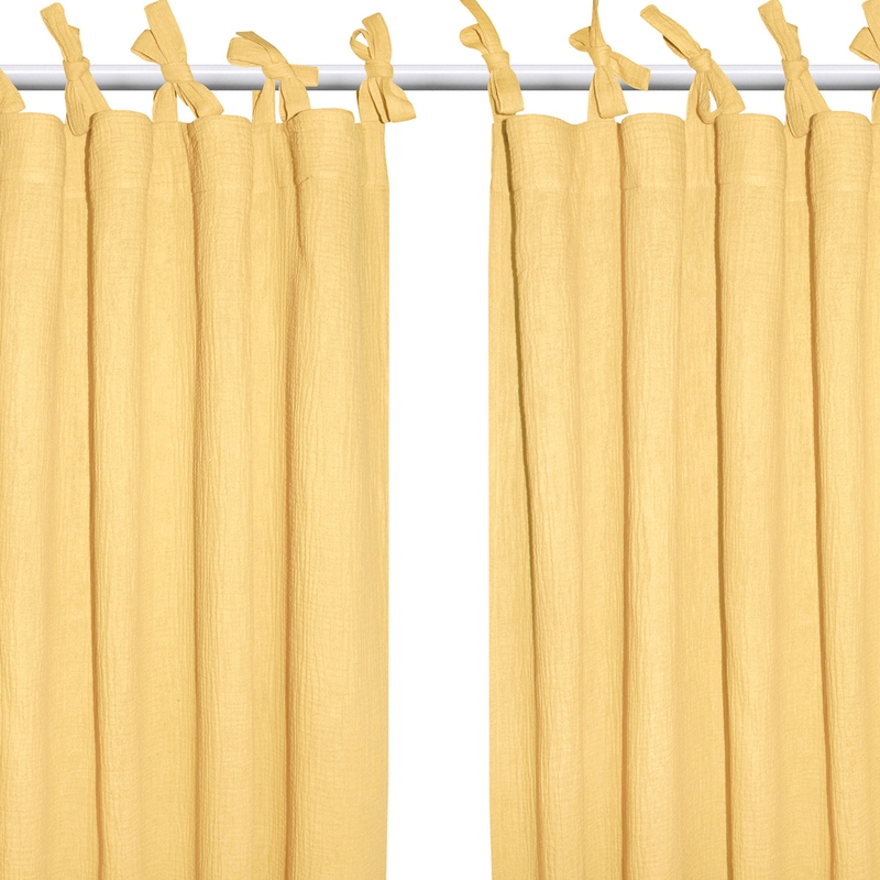 Set Of 2 Organic Curtains Muslin Yellow H 240cm