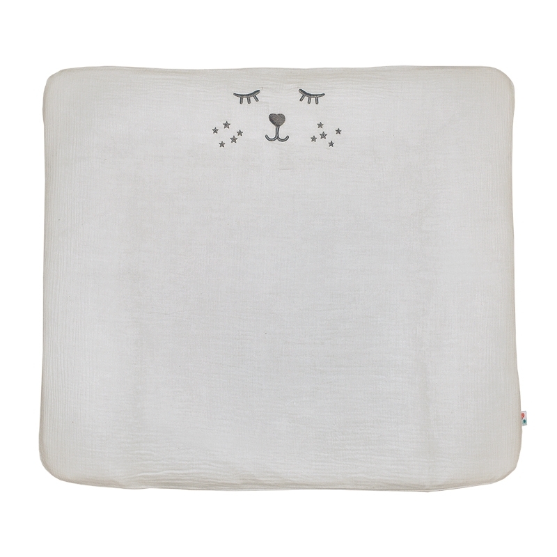 Organic Changing Pad Cover Muslin Embroidered Light Grey