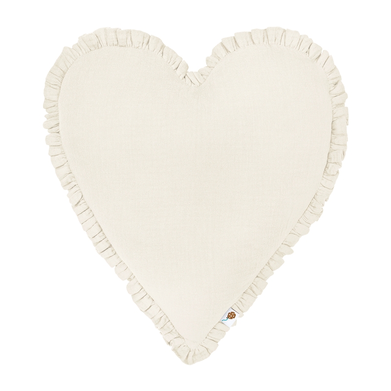 Organic Cushion &#039;Heart&#039; With Ruffles Cream 40cm