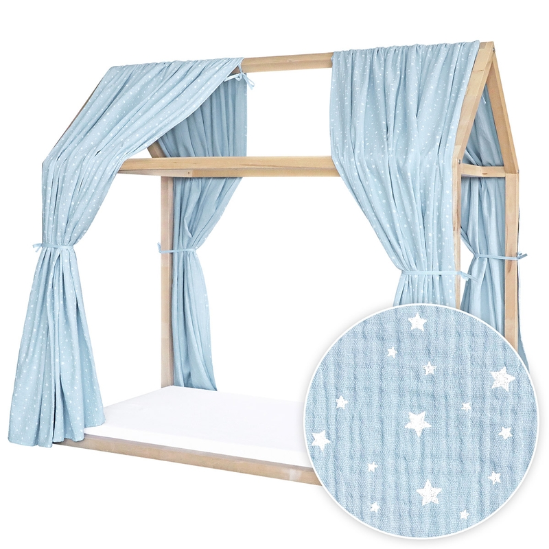 House Bed Canopy Set Of 2 &#039;Stars&#039; Light Blue 315cm