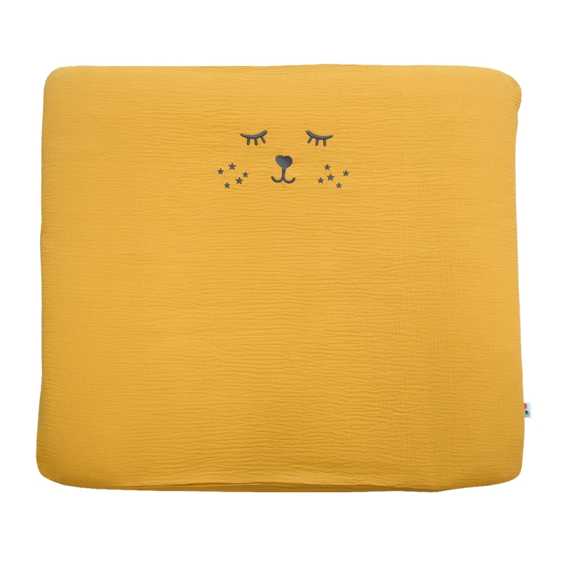 Changing Pad Cover Muslin Embroidered Mustard